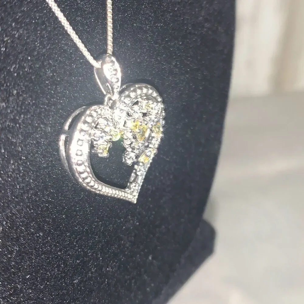 Sterling Silver 925 Heart Pendant Necklace Italy 18”‎
